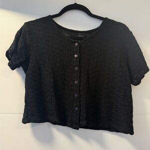 2/$30 Vintage Black Textured Knit Cropped Button-Up Top Size Small
